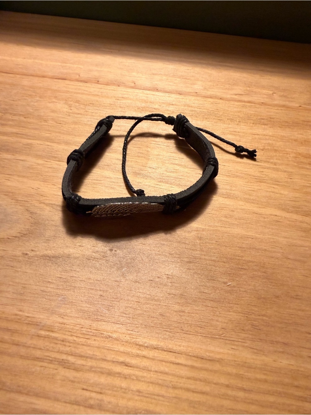Men's Black Leather Braided Bracelet with Silver feather Accent - Picture 3 of 3